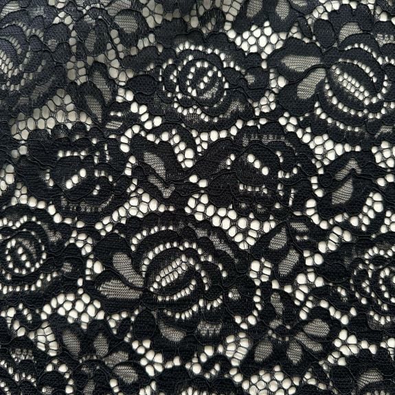Siyah Çiçekli Kordoneli Dantel