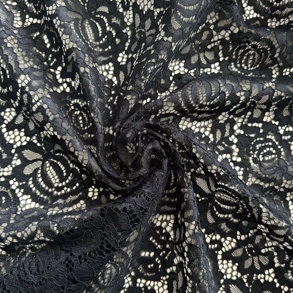 Siyah Çiçekli Kordoneli Dantel