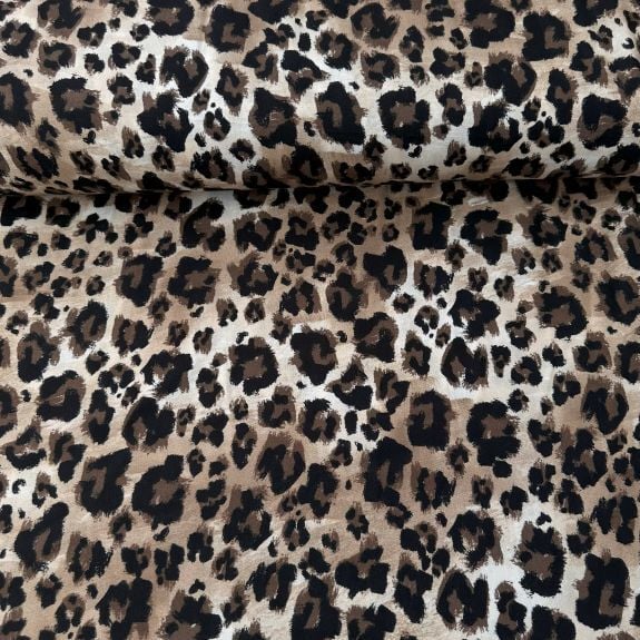 Koyu Leopar Desenli Viskon Kumaş