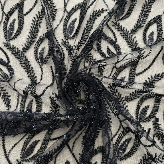 Siyah Lale Pullu Dantel