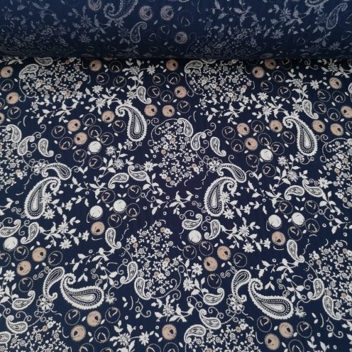 Şal Desenli Tek En Viskon Kumaş Lacivert