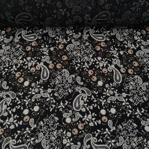 Şal Desenli Tek En Viskon Kumaş Siyah