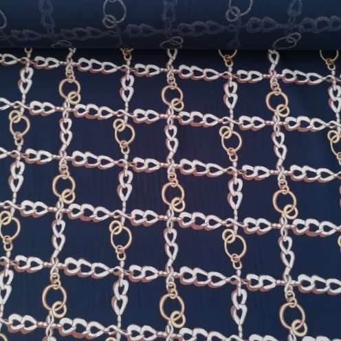 Zincir Desenli Tek En Viskon Kumaş Lacivert