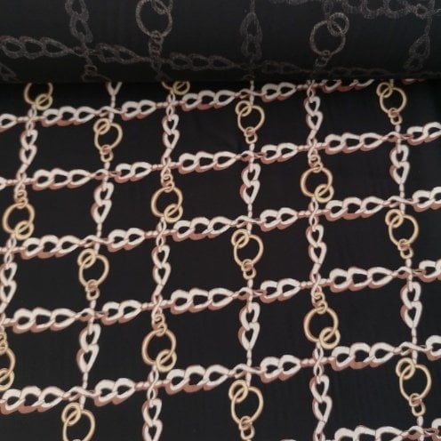 Zincir Desenli Tek En Viskon Kumaş Siyah