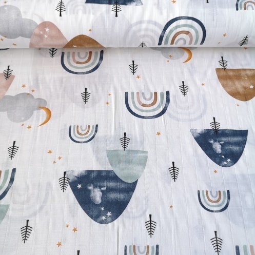 Büyük Gök Kuşağı Ve Ağaçlar Müslin Bezi Mint