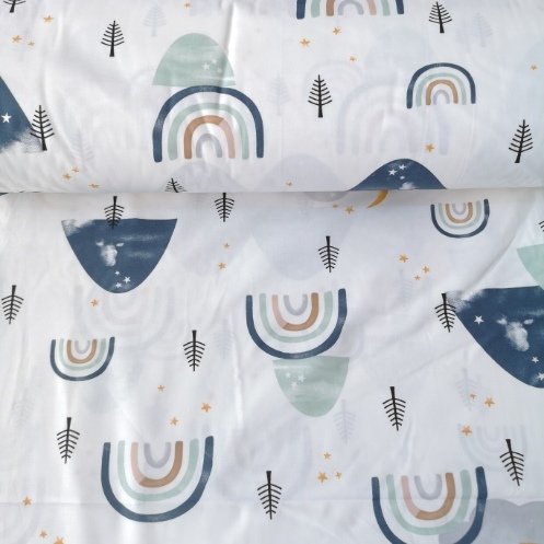 Büyük Gök Kuşağı Ve Ağaçlar Poplin Kumaş Mint