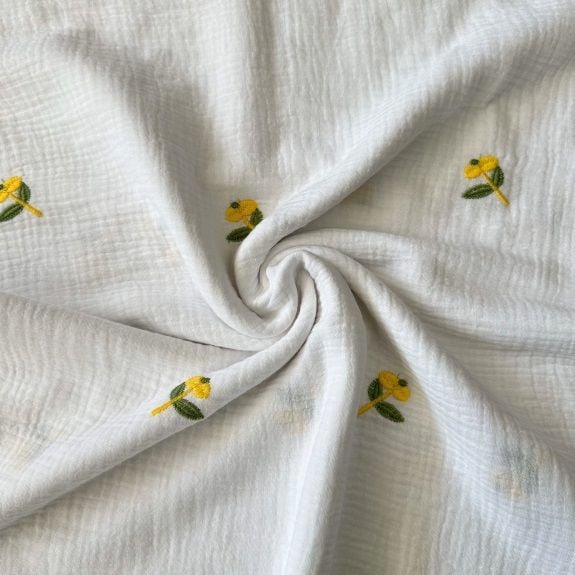 Nakışlı Double Müslin Bezi Sarı