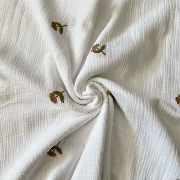 Nakışlı Double Müslin Bezi Kahverengi