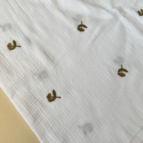 Nakışlı Double Müslin Bezi Kahverengi