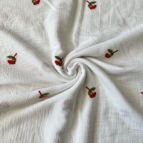 Nakışlı Double Müslin Bezi Fuşya