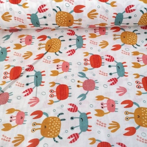 Sevimli Yengeçler Müslin Bezi Kırmızı