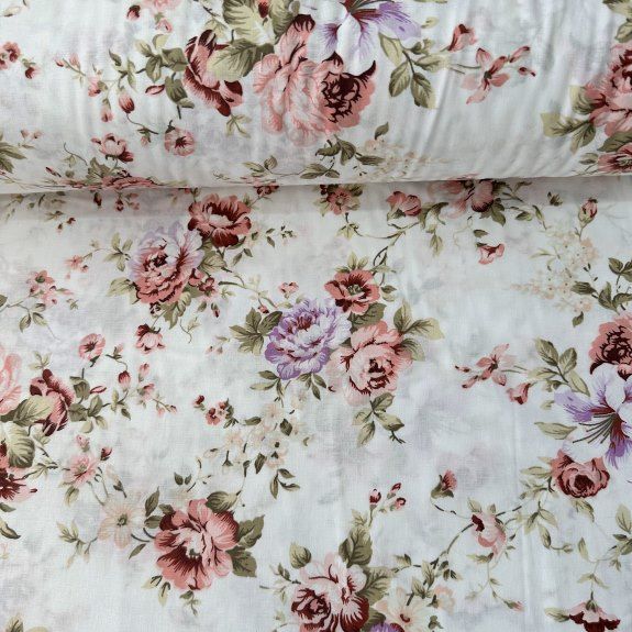 Soft Güllü Poplin Kumaş Gül Kurusu