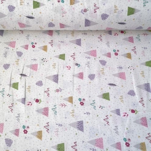 Minik Tepeler Ve Çiçekler Müslin Bezi Lila