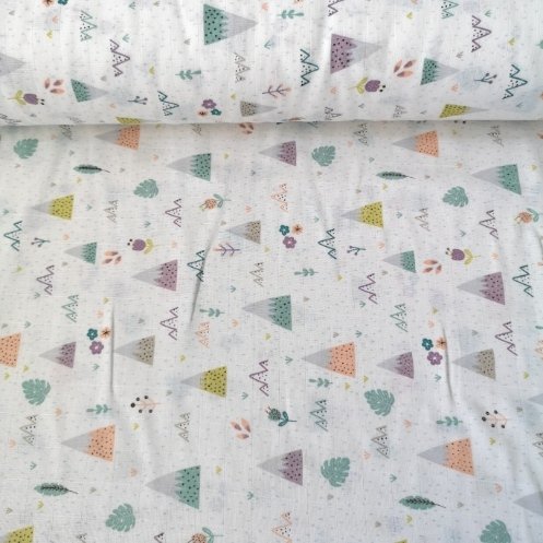 Minik Tepeler Ve Çiçekler Müslin Bezi Mint