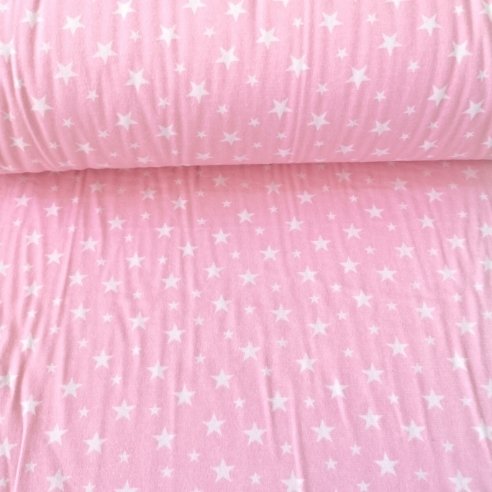 Renkli Zeminli Yıldızlı Pazen Kumaş Pembe