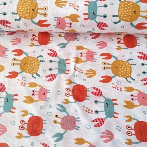 Sevimli Yengeçler Poplin Kumaş Kırmızı