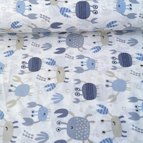 Sevimli Yengeçler Poplin Kumaş Mavi