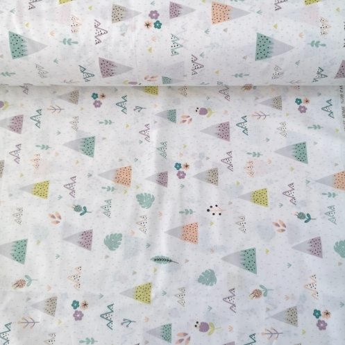 Minik Tepeler Ve Çiçekler Poplin Kumaş Mint