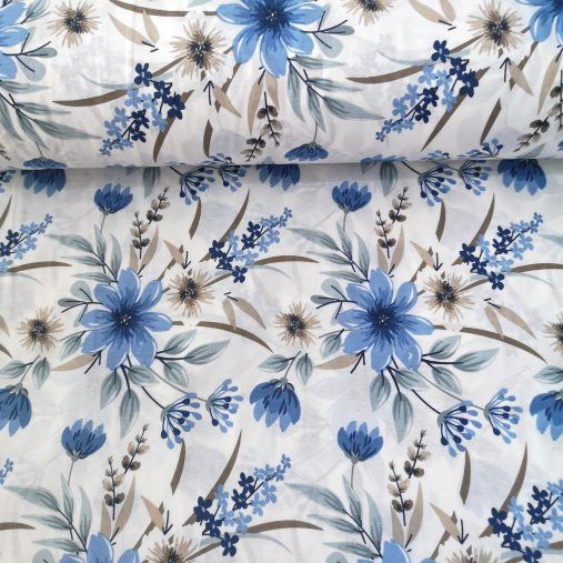 Çiçek Bahçesi Polycotton Poplin Mavi