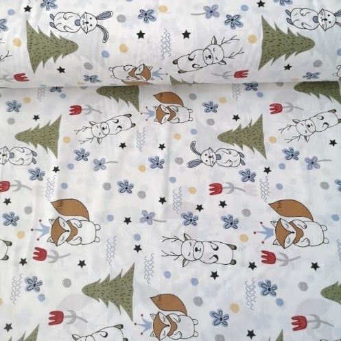 Sevimli Sincap Ve Tavşan Poplin Kumaş Kahverengi