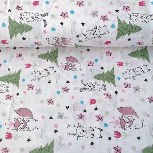 Sevimli Sincap Ve Tavşan Poplin Kumaş Mor