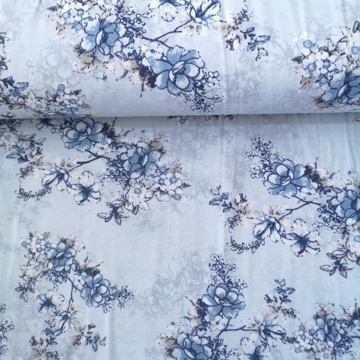 Karanfil Dalları Polycotton Poplin Mavi