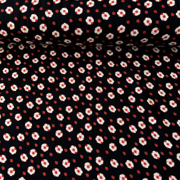 Minik Papatyalı Viskon kumaş Kırmızı