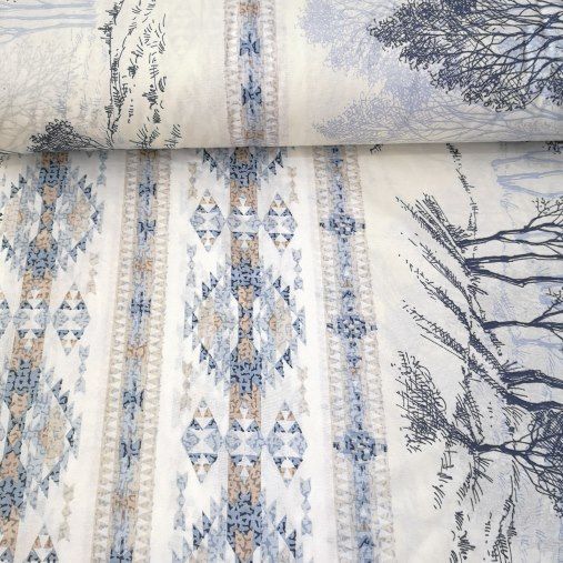 Kilim Desen Polycotton Poplin Mavi