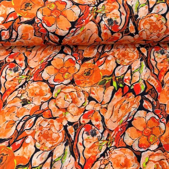 Flowers Mango Modal Kumaş Turuncu