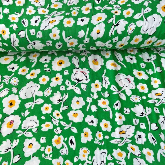 Daldaki Papatyalar Viskon Kumaş Yeşil