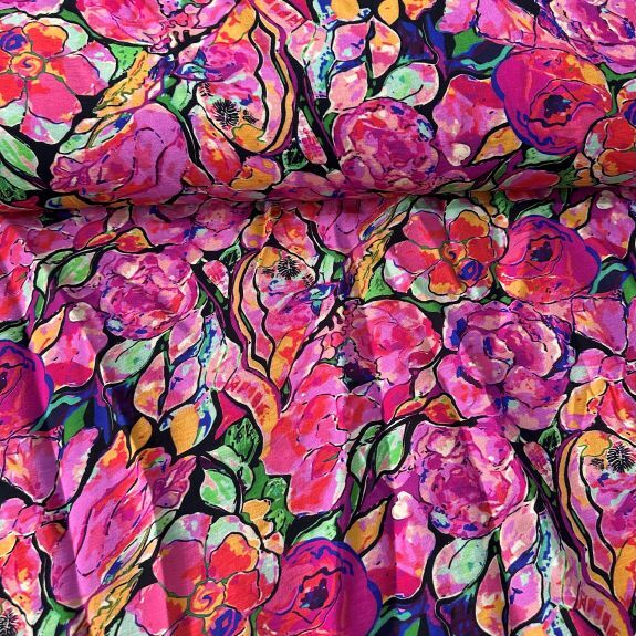 Flowers Mango Modal Kumaş Fuşya