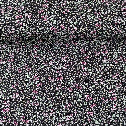 Yoğun Çiçekli Viskon Kumaş Siyah