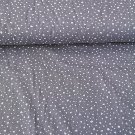 Koyu Zeminli Karışık Minik Yıldızlar Poplin Kumaş Gri