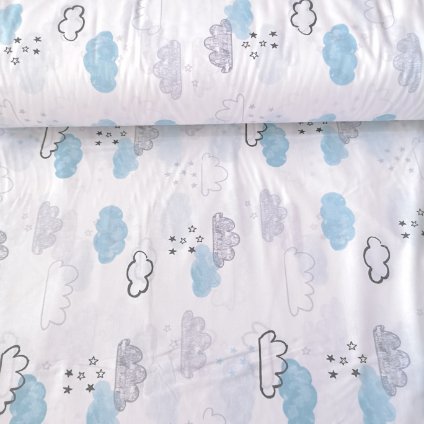 Mint Ve Gri Bulutlu Poplin Kumaş