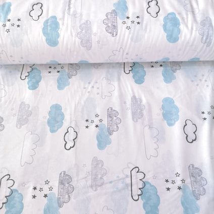 Mint Ve Gri Bulutlu Poplin Kumaş