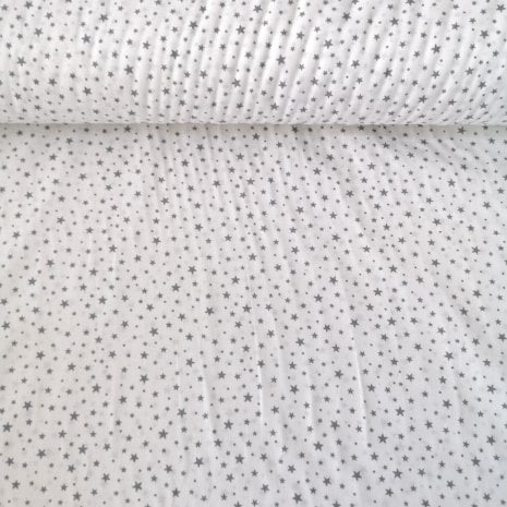 Beyaz Zeminli Karışık Minik Yıldızlar Poplin Kumaş Gri