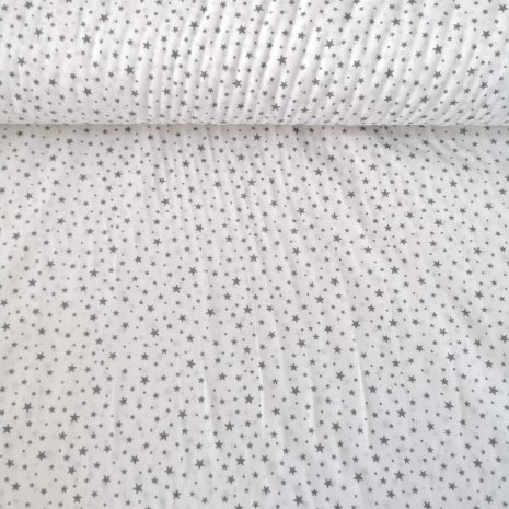 Beyaz Zeminli Karışık Minik Yıldızlar Poplin Kumaş Gri