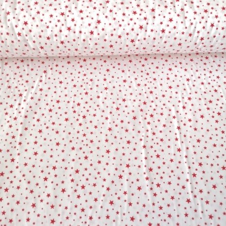 Beyaz Zeminli Karışık Minik Yıldızlar Poplin Kumaş Kırmızı