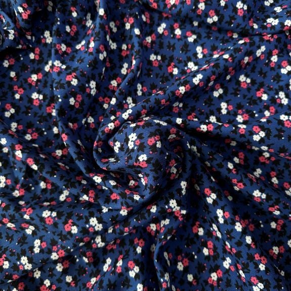 Navy Daisy Viskon Kumaş