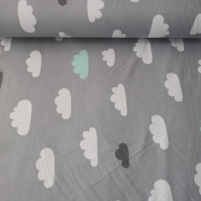 Gri Mint Bulutlar Poplin Kumaş