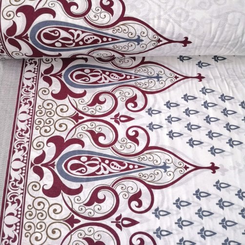 Bordo Osmanlı Deseni Polycotton Poplin Kumaş