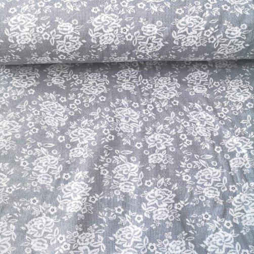 Gri Güller Polycotton Poplin Kumaş