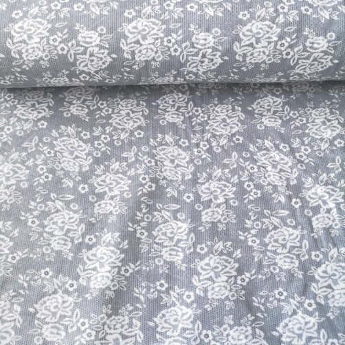 Gri Güller Polycotton Poplin Kumaş