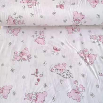 Uykucu Ayıcık Poplin Kumaş Gri