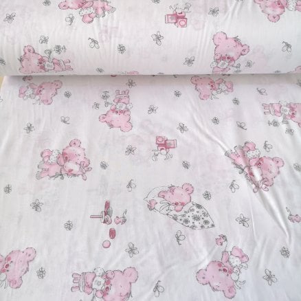 Uykucu Ayıcık Poplin Kumaş Gri