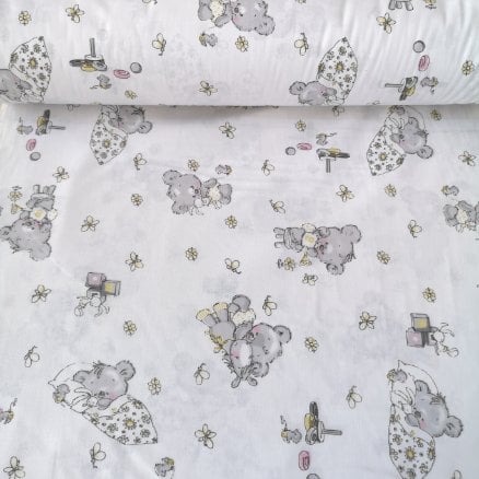 Uykucu Ayıcık Poplin Kumaş Pembe