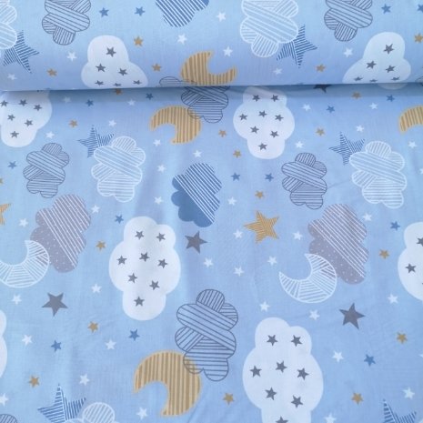 Büyük Bulutlar Poplin Kumaş Mavi