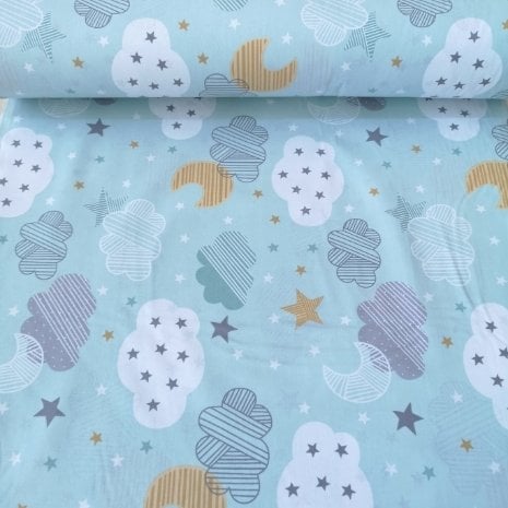 Büyük Bulutlar Poplin Kumaş Mint