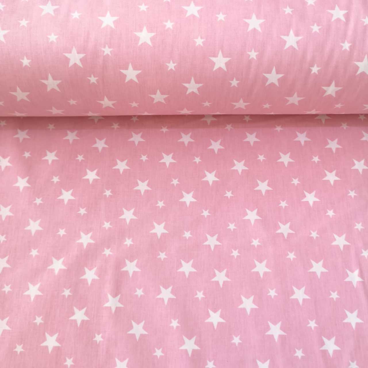 Pembe Yıldızlı Poplin Kumaş