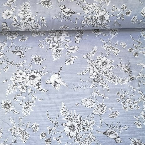 Pastel Kuşlar Duck Bezi Gri